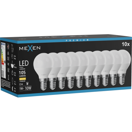 Mexen Nova 10x Žárovka LED E14, G45, 1W, Teplá - 3000K, 105 lm - L101-E14-0130-01x10