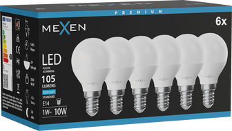 Mexen Nova 6x LED žárovka E14, G45, 1W, Studená - 6500K, 105 lm - L101-E14-0165-01x06