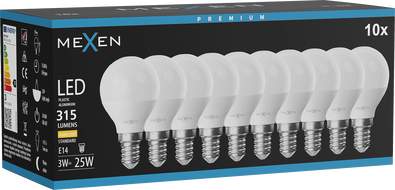 Mexen Nova 10x LED žárovka E14, G45, 3W, Teplá - 3000K, 315 lm - L101-E14-0330-01x10