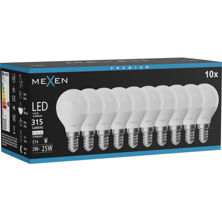Mexen Nova 10x LED žárovka E14, G45, 3W, Neutrální - 4000K, 315 lm - L101-E14-0340-01x10