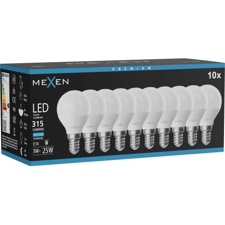 Mexen Nova 10x LED žárovka E14, G45, 3W, Studená - 6500K, 315 lm - L101-E14-0365-01x10