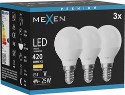 Mexen Nova 3x LED žárovka E14, G45, 4W, Teplá - 3000K, 420 lm - L101-E14-0430-01x03