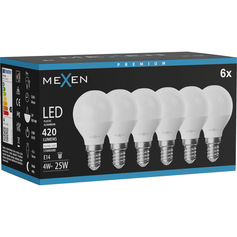 Mexen Nova 6x LED žárovka E14, G45, 4W, Neutrální - 4000K, 420 lm - L101-E14-0440-01x06