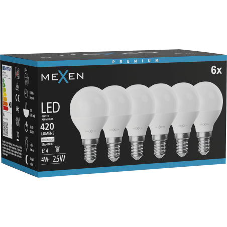 Mexen Nova 6x LED žárovka E14, G45, 4W, Neutrální - 4000K, 420 lm - L101-E14-0440-01x06