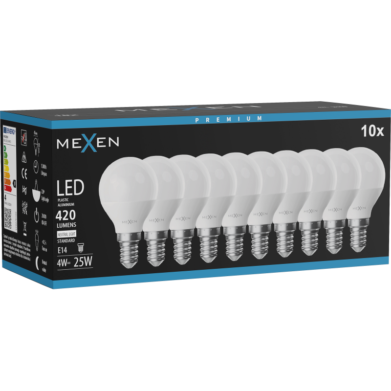 Mexen Nova 10x LED žárovka E14, G45, 4W, Neutrální - 4000K, 420 lm - L101-E14-0440-01x10