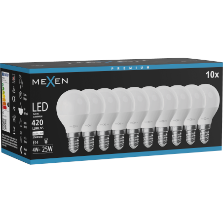 Mexen Nova 10x LED žárovka E14, G45, 4W, Neutrální - 4000K, 420 lm - L101-E14-0440-01x10