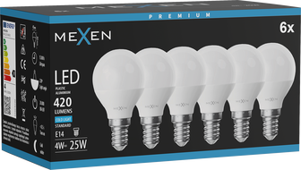 Mexen Nova 6x LED žárovka E14, G45, 4W, Studená - 6500K, 420 lm - L101-E14-0465-01x06