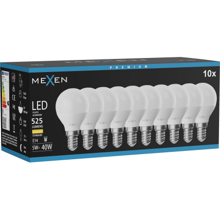 Mexen Nova 10x LED žárovka E14, G45, 5W, Teplá - 3000K, 525 lm - L101-E14-0530-01x10