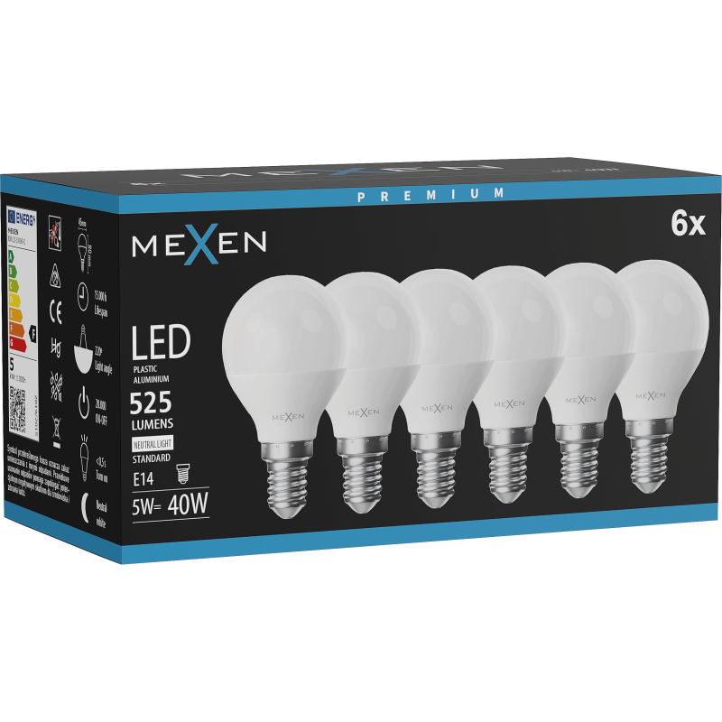 Mexen Nova 6x LED žárovka E14, G45, 5W, Neutrální - 4000K, 525 lm - L101-E14-0540-01x06