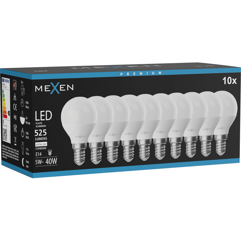 Mexen Nova 10x LED žárovka E14, G45, 5W, Neutrální - 4000K, 525 lm - L101-E14-0540-01x10