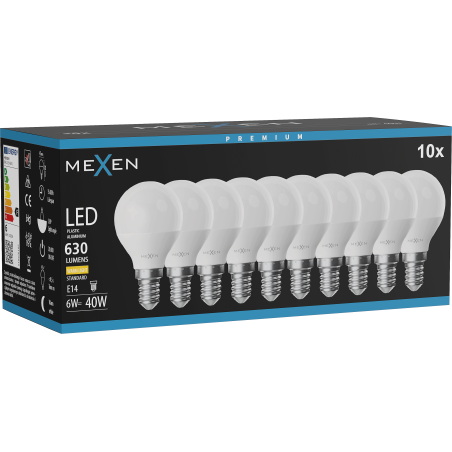 Mexen Nova 10x LED žárovka E14, G45, 6W, Teplá - 3000K, 630 lm - L101-E14-0630-01x10