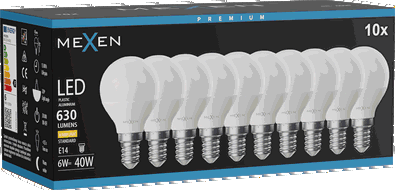 Mexen Nova 10x LED žárovka E14, G45, 6W, Teplá - 3000K, 630 lm - L101-E14-0630-01x10