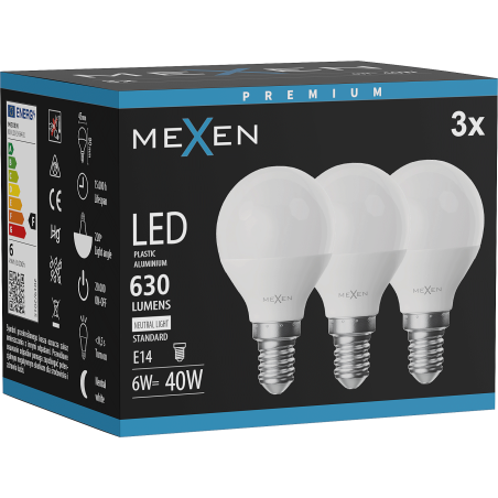 Mexen Nova 3x LED žárovka E14, G45, 6W, Neutrální - 4000K, 630 lm - L101-E14-0640-01x03