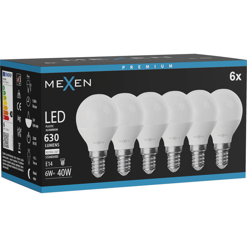 Mexen Nova 6x LED žárovka E14, G45, 6W, Neutrální - 4000K, 630 lm - L101-E14-0640-01x06