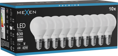Mexen Nova 10x LED žárovka E14, G45, 6W, Neutrální - 4000K, 630 lm - L101-E14-0640-01x10