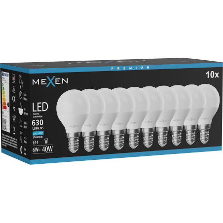 Mexen Nova 10x LED žárovka E14, G45, 6W, Studená - 6500K, 630 lm - L101-E14-0665-01x10