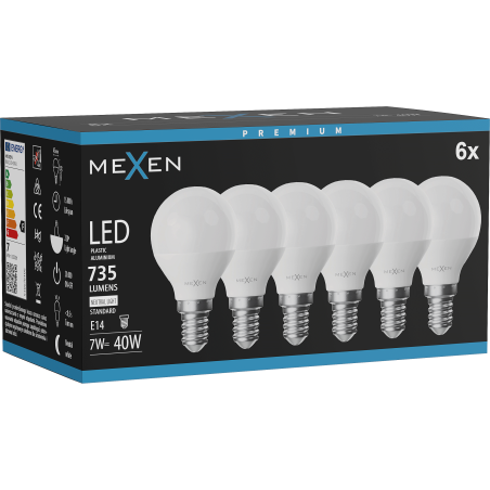 Mexen Nova 6x LED žárovka E14, G45, 7W, Neutrální - 4000K, 735 lm - L101-E14-0740-01x06