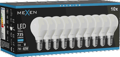 Mexen Nova 10x LED žárovka E14, G45, 7W, Studená - 6500K, 735 lm - L101-E14-0765-01x10