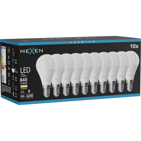 Mexen Nova 10x LED žárovka E14, G45, 8W, Teplá - 3000K, 840 lm - L101-E14-0830-01x10