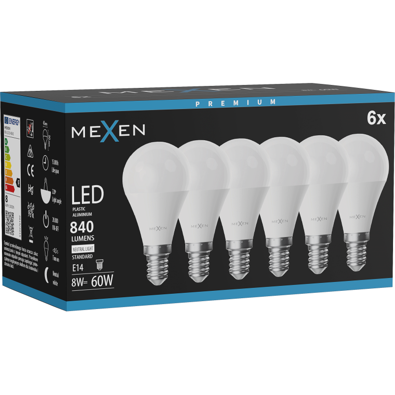 Mexen Nova 6x Žárovka LED E14, G45, 8W, Neutrální - 4000K, 840 lm - L101-E14-0840-01x06