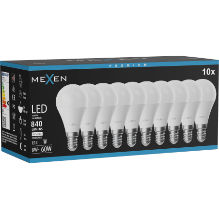 Mexen Nova 10x LED žárovka E14, G45, 8W, Neutrální - 4000K, 840 lm - L101-E14-0840-01x10