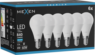 Mexen Nova 6x LED žárovka E14, G45, 8W, Studená - 6500K, 840 lm - L101-E14-0865-01x06