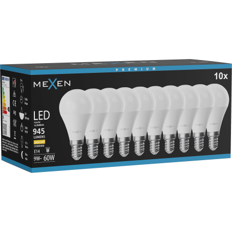 Mexen Nova 10x LED žárovka E14, G45, 9W, Teplá - 3000K, 945 lm - L101-E14-0930-01x10