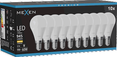 Mexen Nova 10x LED žárovka E14, G45, 9W, Teplá - 3000K, 945 lm - L101-E14-0930-01x10