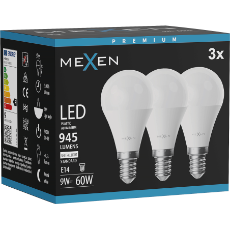 Mexen Nova 3x LED žárovka E14, G45, 9W, Neutrální - 4000K, 945 lm - L101-E14-0940-01x03