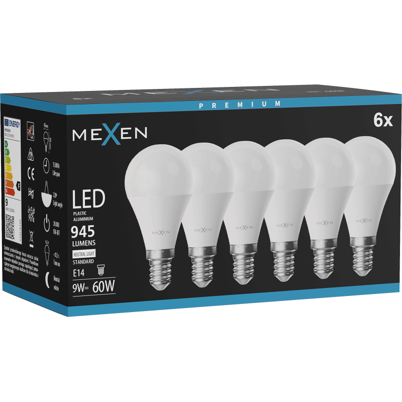 Mexen Nova 6x LED žárovka E14, G45, 9W, Neutrální - 4000K, 945 lm - L101-E14-0940-01x06
