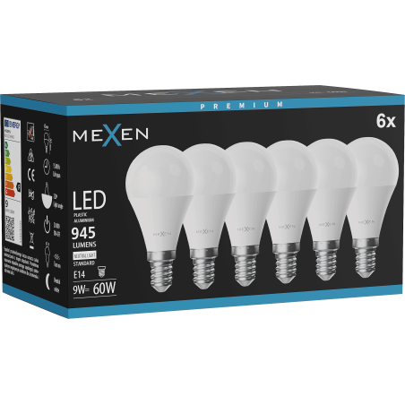 Mexen Nova 6x LED žárovka E14, G45, 9W, Neutrální - 4000K, 945 lm - L101-E14-0940-01x06