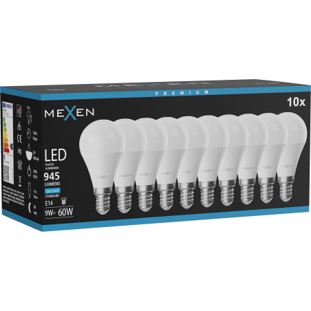 Mexen Nova 10x LED žárovka E14, G45, 9W, Studená - 6500K, 945 lm - L101-E14-0965-01x10