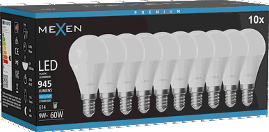 Mexen Nova 10x LED žárovka E14, G45, 9W, Studená - 6500K, 945 lm - L101-E14-0965-01x10