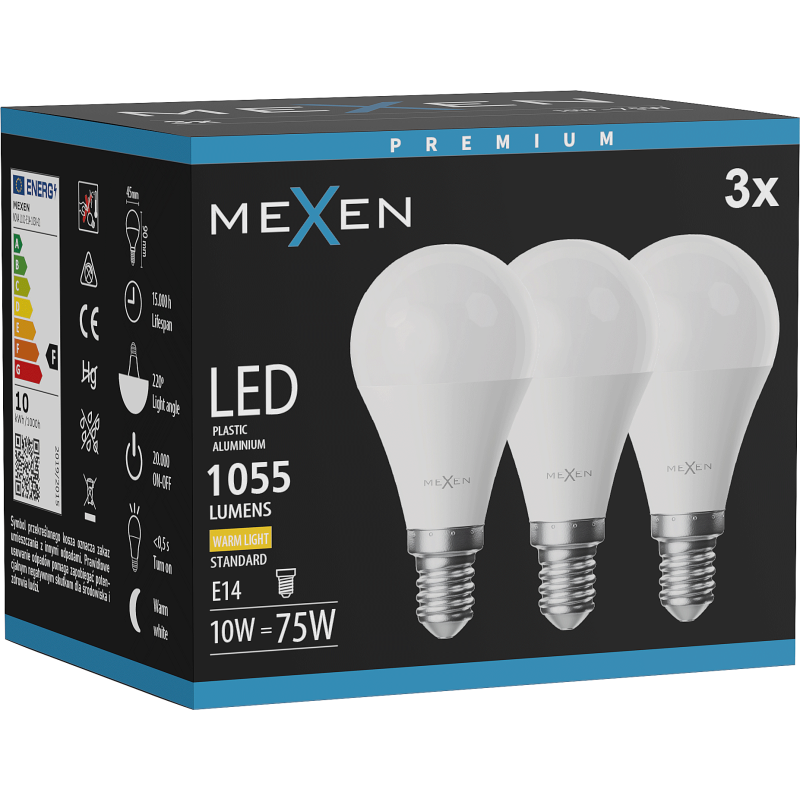Mexen Nova 3x LED žárovka E14, G45, 10W, Teplá - 3000K, 1055 lm - L101-E14-1030-01x03