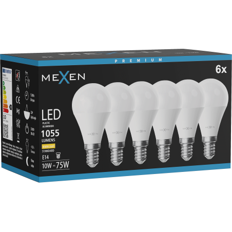 Mexen Nova 6x LED žárovka E14, G45, 10W, Teplá - 3000K, 1055 lm - L101-E14-1030-01x06