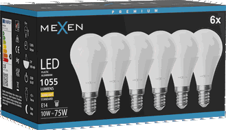 Mexen Nova 6x LED žárovka E14, G45, 10W, Teplá - 3000K, 1055 lm - L101-E14-1030-01x06