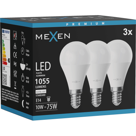 Mexen Nova 3x LED žárovka E14, G45, 10W, Neutrální - 4000K, 1055 lm - L101-E14-1040-01x03