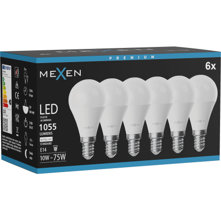 Mexen Nova 6x LED žárovka E14, G45, 10W, Neutrální - 4000K, 1055 lm - L101-E14-1040-01x06