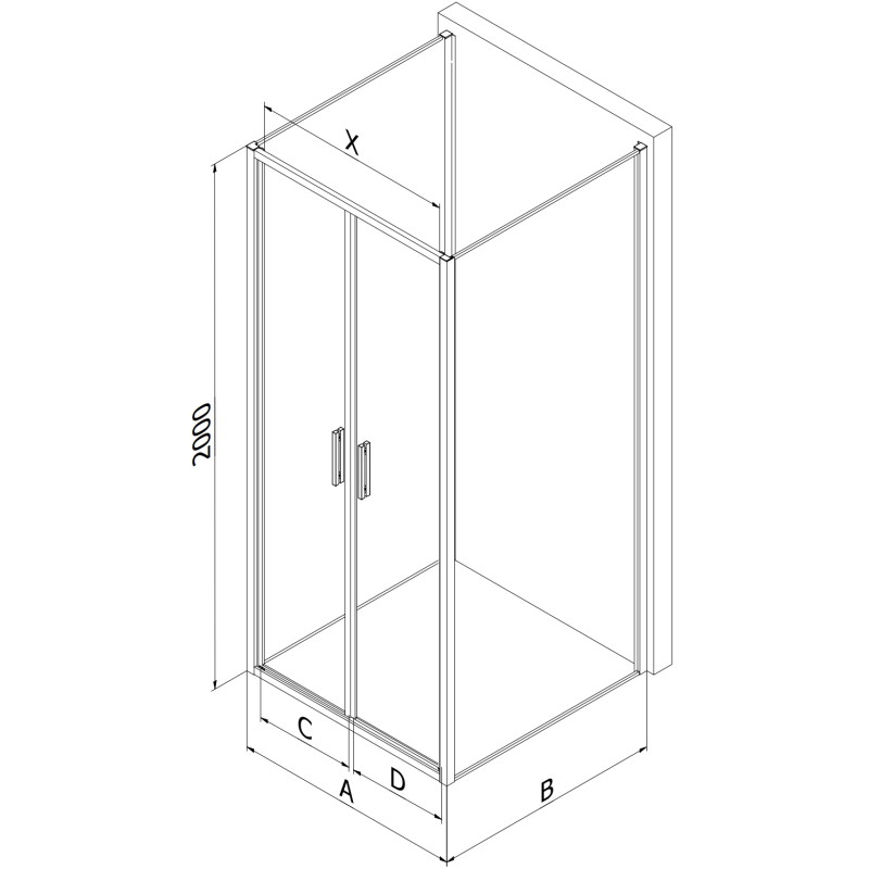 Mexen Exo-B Duo 3S sprchový kout třístranný otevírací 90 x 75 cm, transparentní, chrom - 814-090-075-01-00-3S