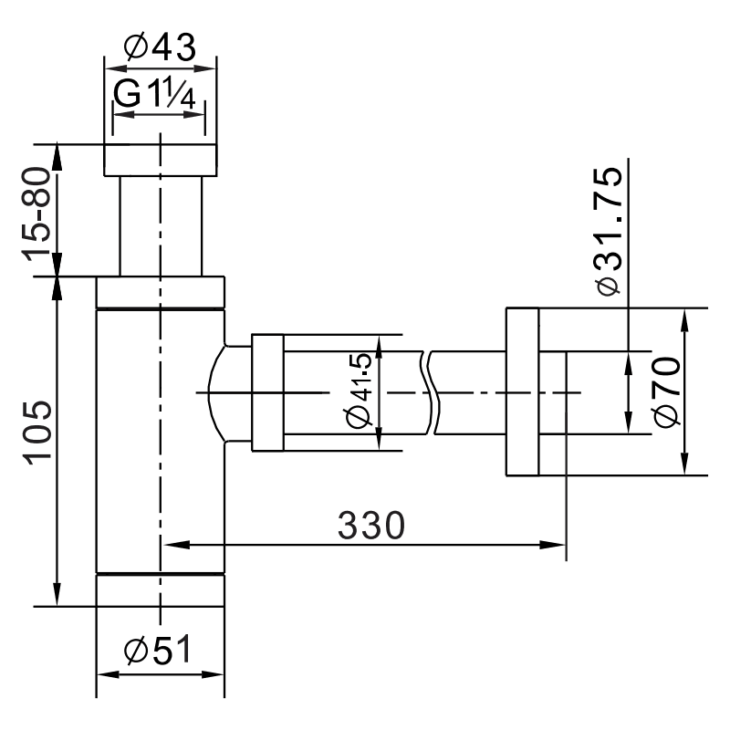 Mexen poloviční umyvadlový sifon kulatý, chrom - 79950-00