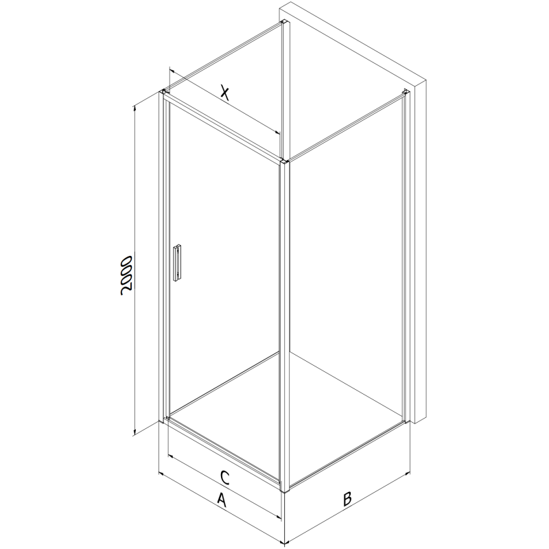 Mexen Exo-3S sprchový kout 3-stěnný sprchový 70 x 80 cm, průhledný, černý - 817-070-080-70-00-3S