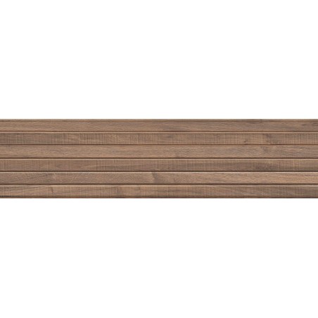 Mexen Mulberry Wood Hnědý lesklý rektifikovaný gres G1, dřevěná stěnová dlaždice 120 x 30 cm, matný