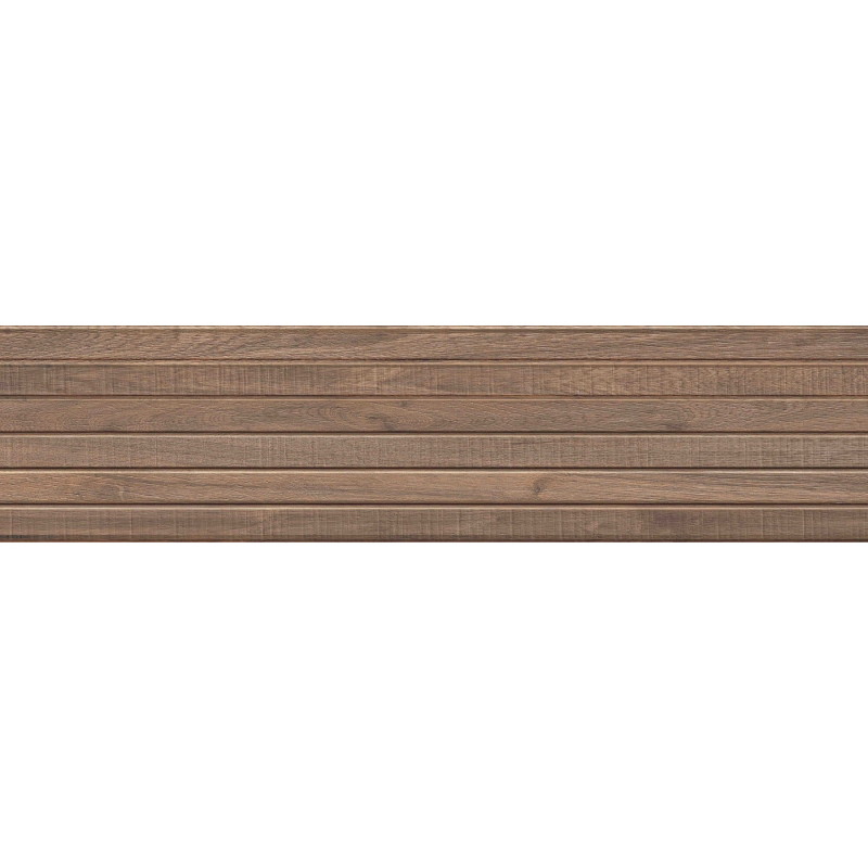 Mexen Mulberry Wood Hnědý lesklý rektifikovaný gres G1, dřevěná stěnová dlaždice 120 x 30 cm, matný
