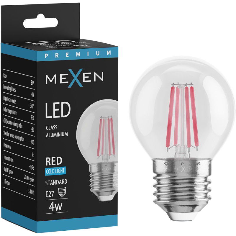 Mexen Vintis LED žárovka filament E27, G45, 4W, 55 lm, červená - L156-E27-04XX-45