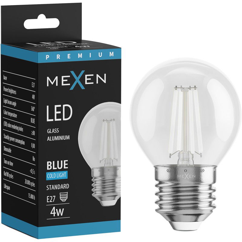 Mexen Vintis LED žárovka s vláknem E27, G45, 4W, 55 lm, modrá - L156-E27-04XX-47
