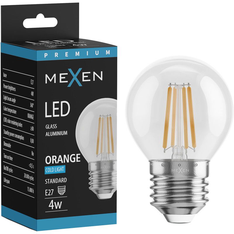 Mexen Vintis Žárovka filament LED E27, G45, 4W, 55 lm, oranžová - L156-E27-04XX-48