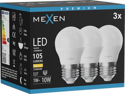 Mexen Nova 3x LED žárovka E27, G45, 1W, Teplá - 3000K, 105 lm - L101-E27-0130-01x03