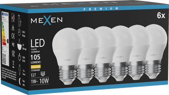 Mexen Nova 6x Žárovka LED E27, G45, 1W, Teplá - 3000K, 105 lm - L101-E27-0130-01x06