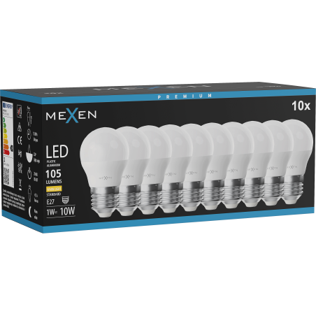 Mexen Nova 10x LED žárovka E27, G45, 1W, Teplá - 3000K, 105 lm - L101-E27-0130-01x10