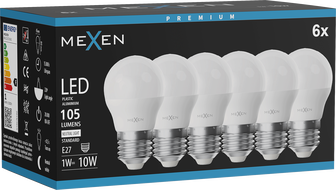 Mexen Nova 6x LED žárovka E27, G45, 1W, Neutrální - 4000K, 105 lm - L101-E27-0140-01x06